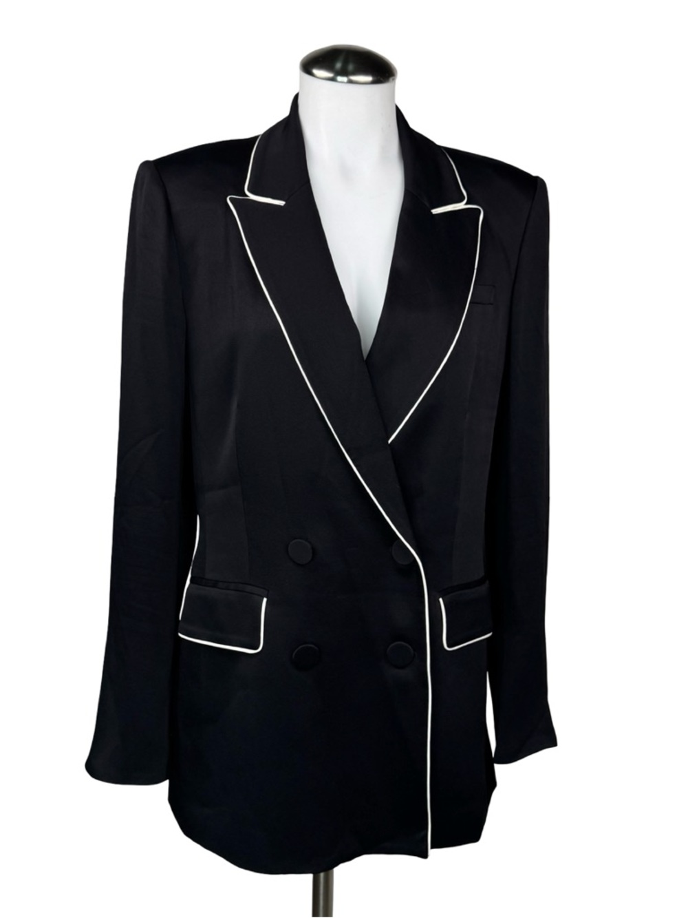 $695 VERONICA BEARD "Eiza" Black Satin Jacket Blazer Sz 6 - Picture 4 of 10